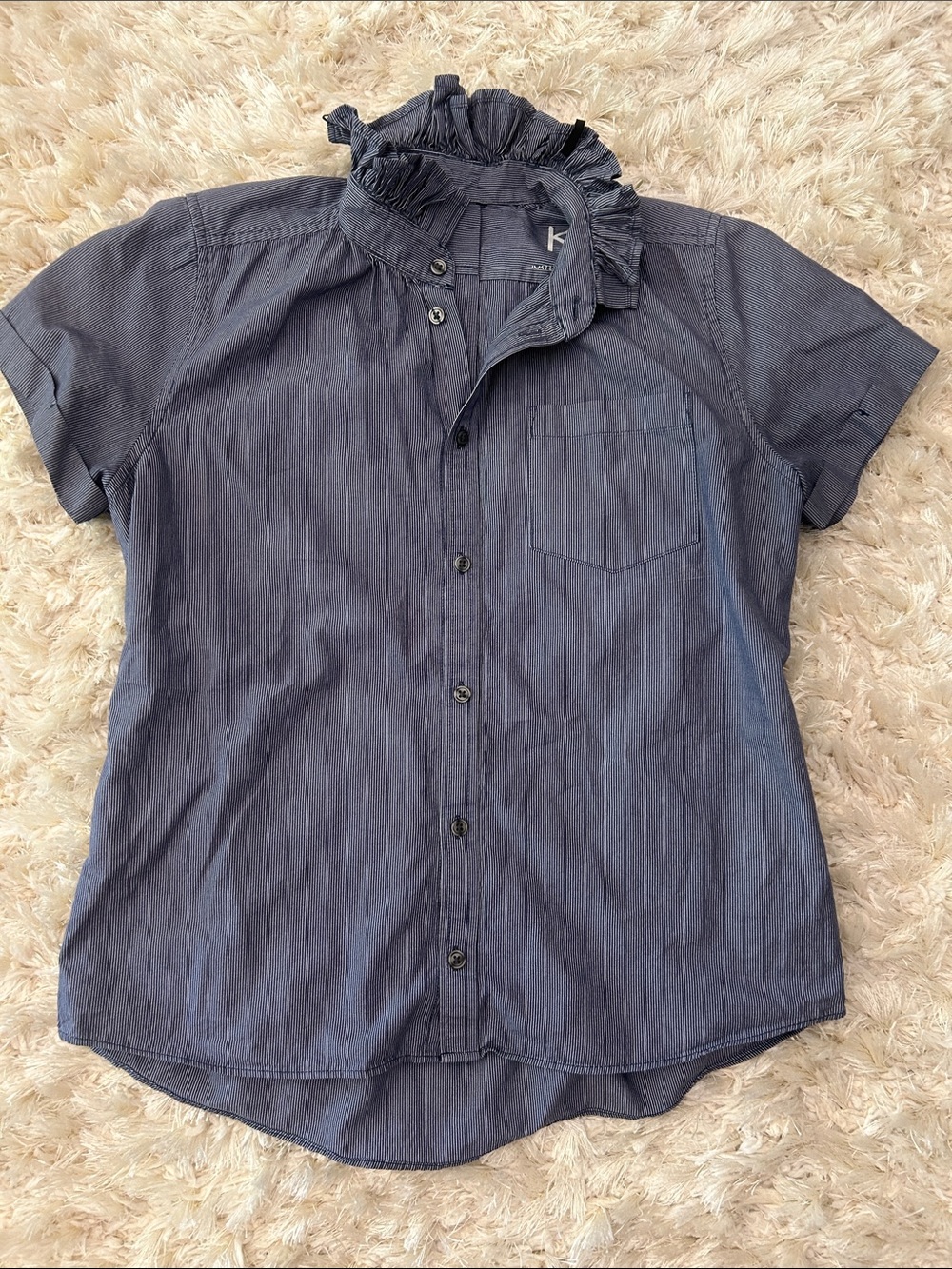 KMJ Short-Sleeve Button-Up Shirt in blue and white